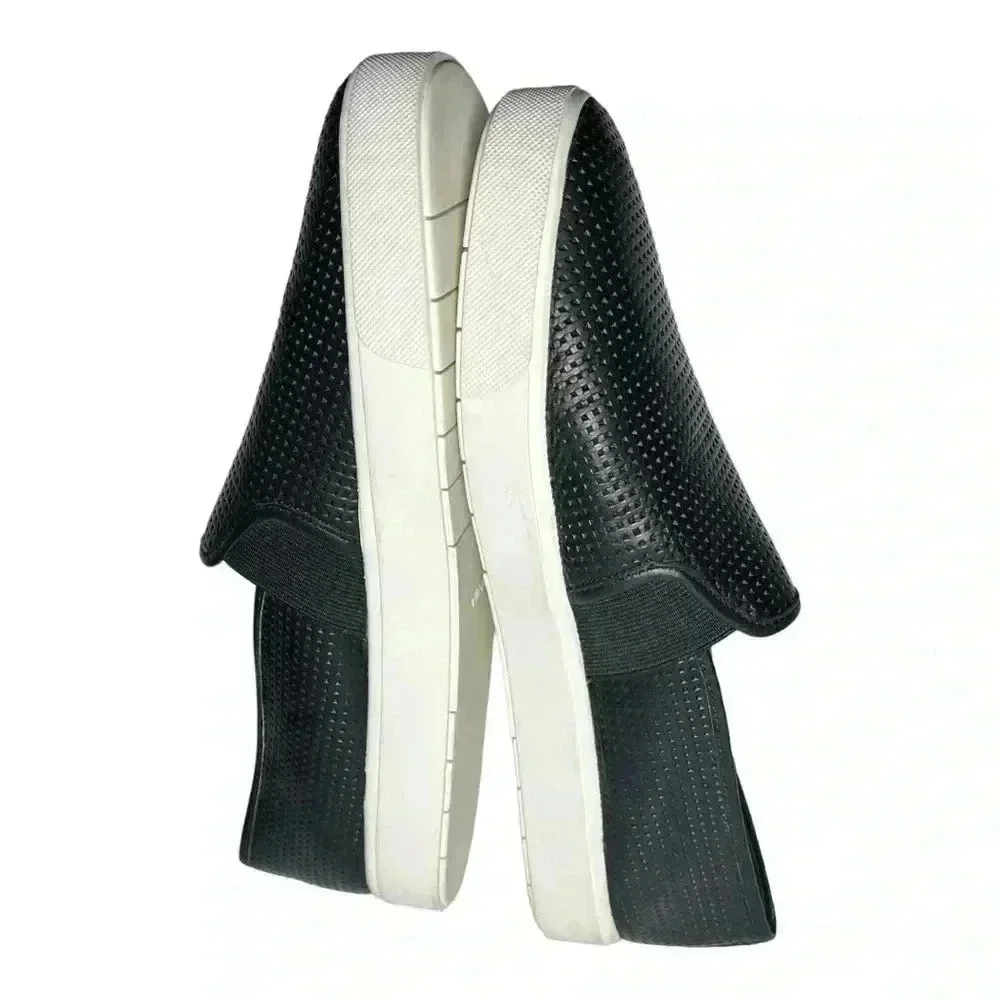 Vince Women's Blair Slip On Perforated Leather Low Top Sneakers Black Size 9.5